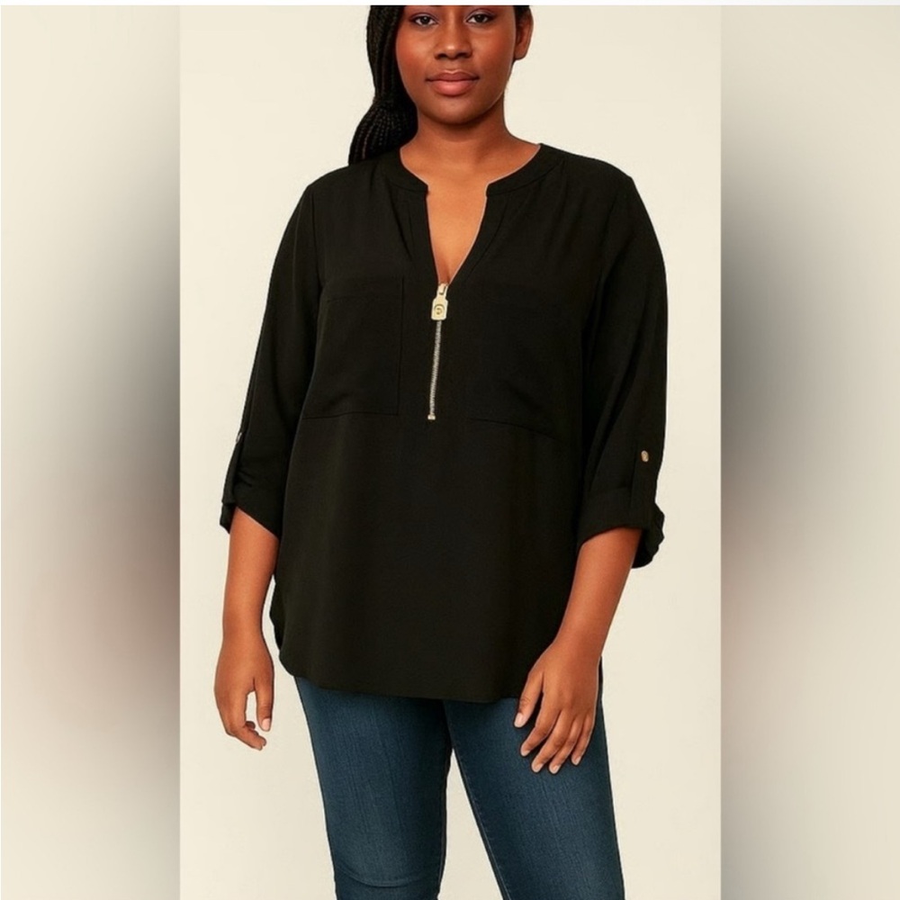 MICHAEL Michael Kors Black Zipper Blouse